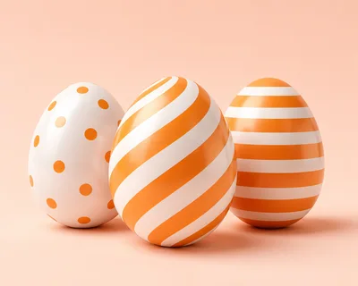 Three Decorative Easter Eggs With Orange Patterns