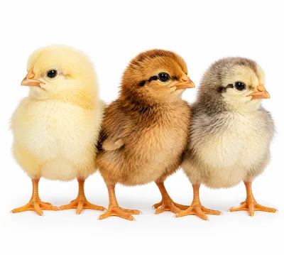 Three Fluffy Chicks Standing In A Row