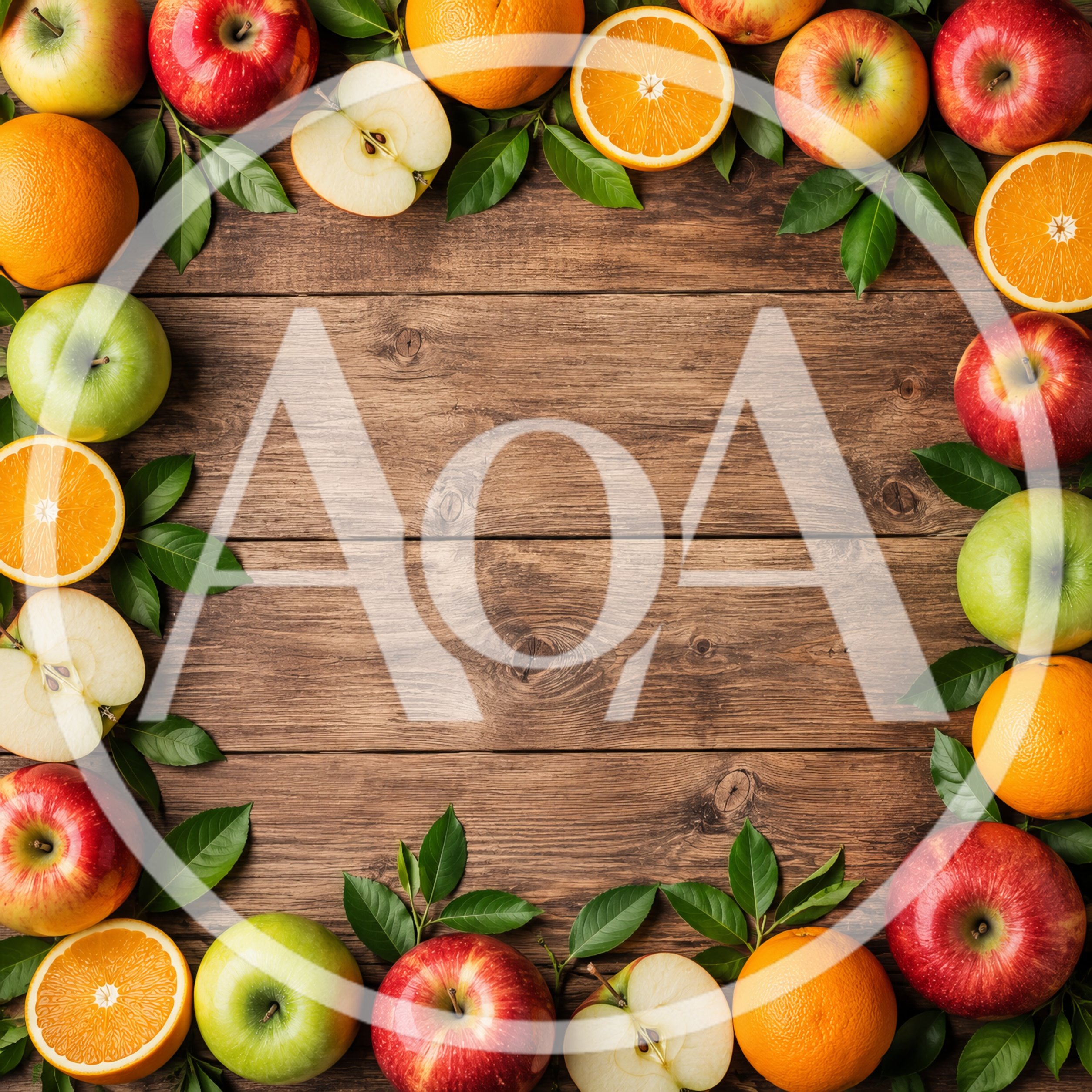 Fresh Fruit Frame on Rustic Wooden Background