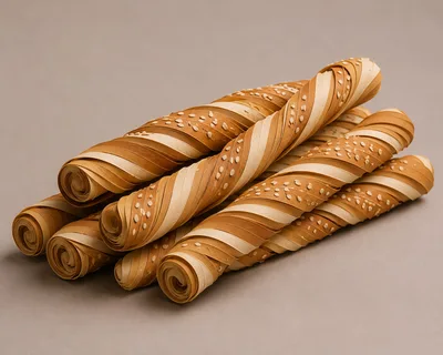 Stacked Spiral Bread Sticks With Sesame Seeds