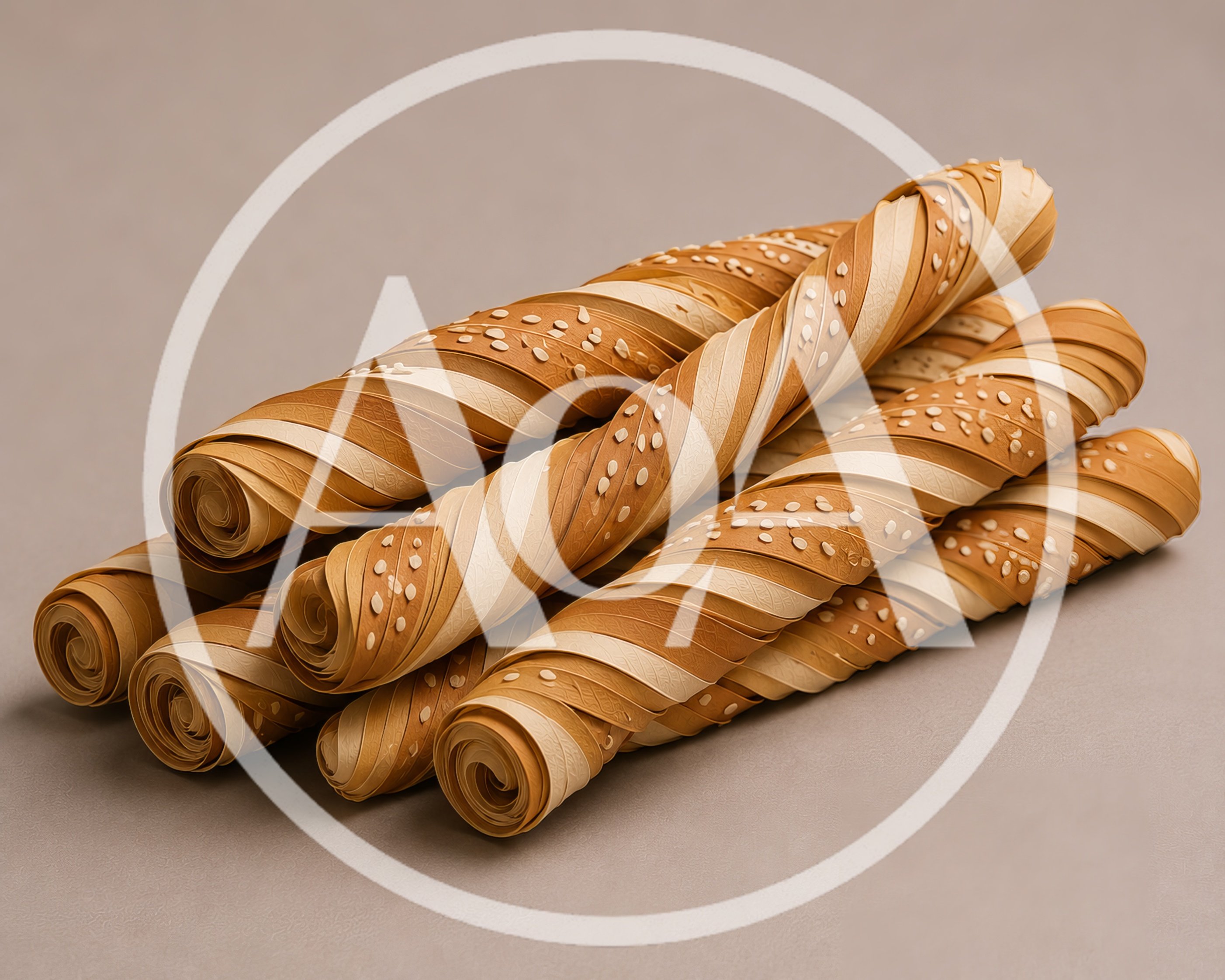 Stacked Spiral Bread Sticks With Sesame Seeds