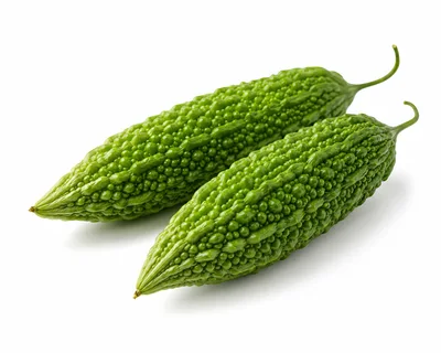 Two Fresh Bitter Melons on White Background
