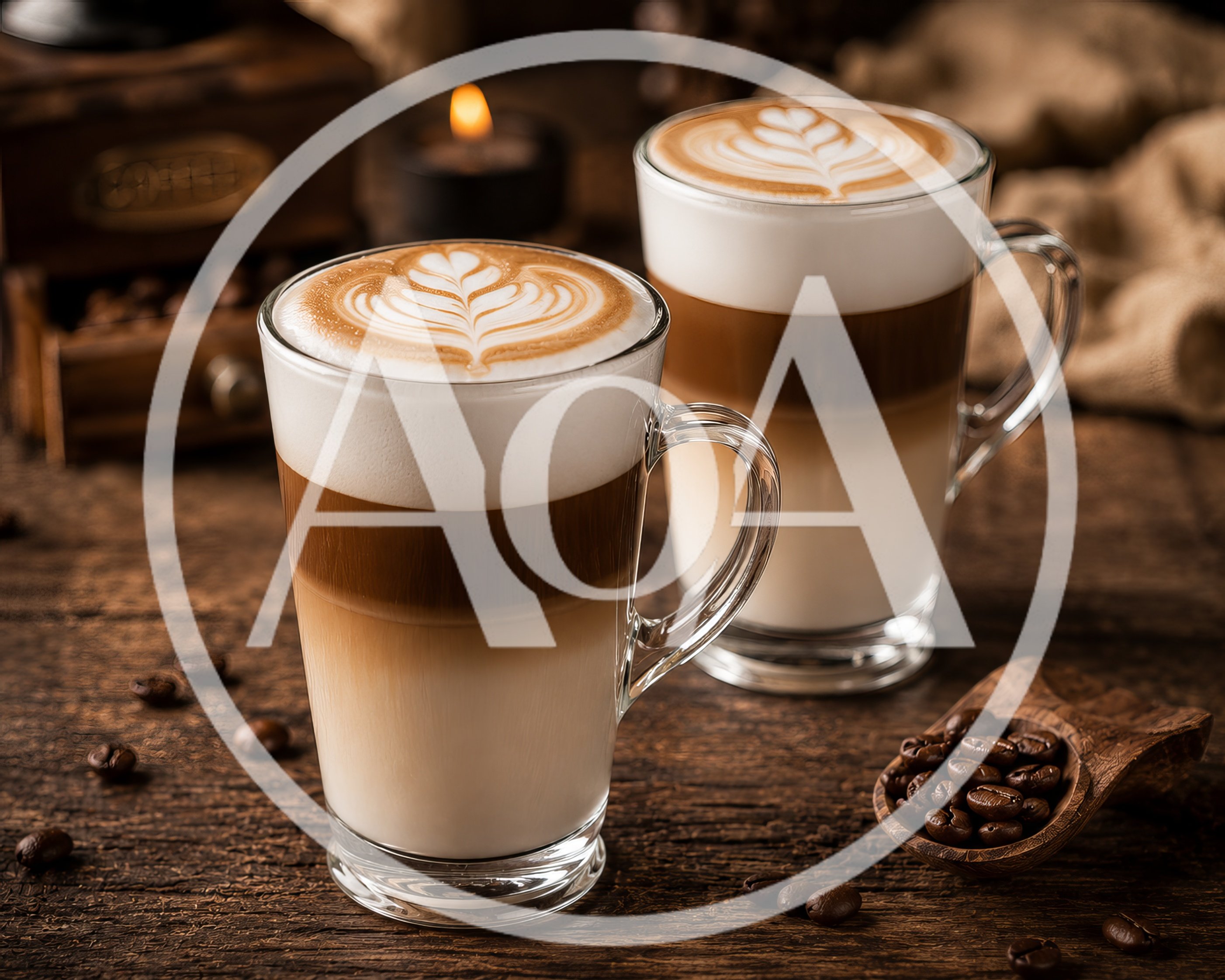 Two Glass Mugs Of Layered Latte Coffee