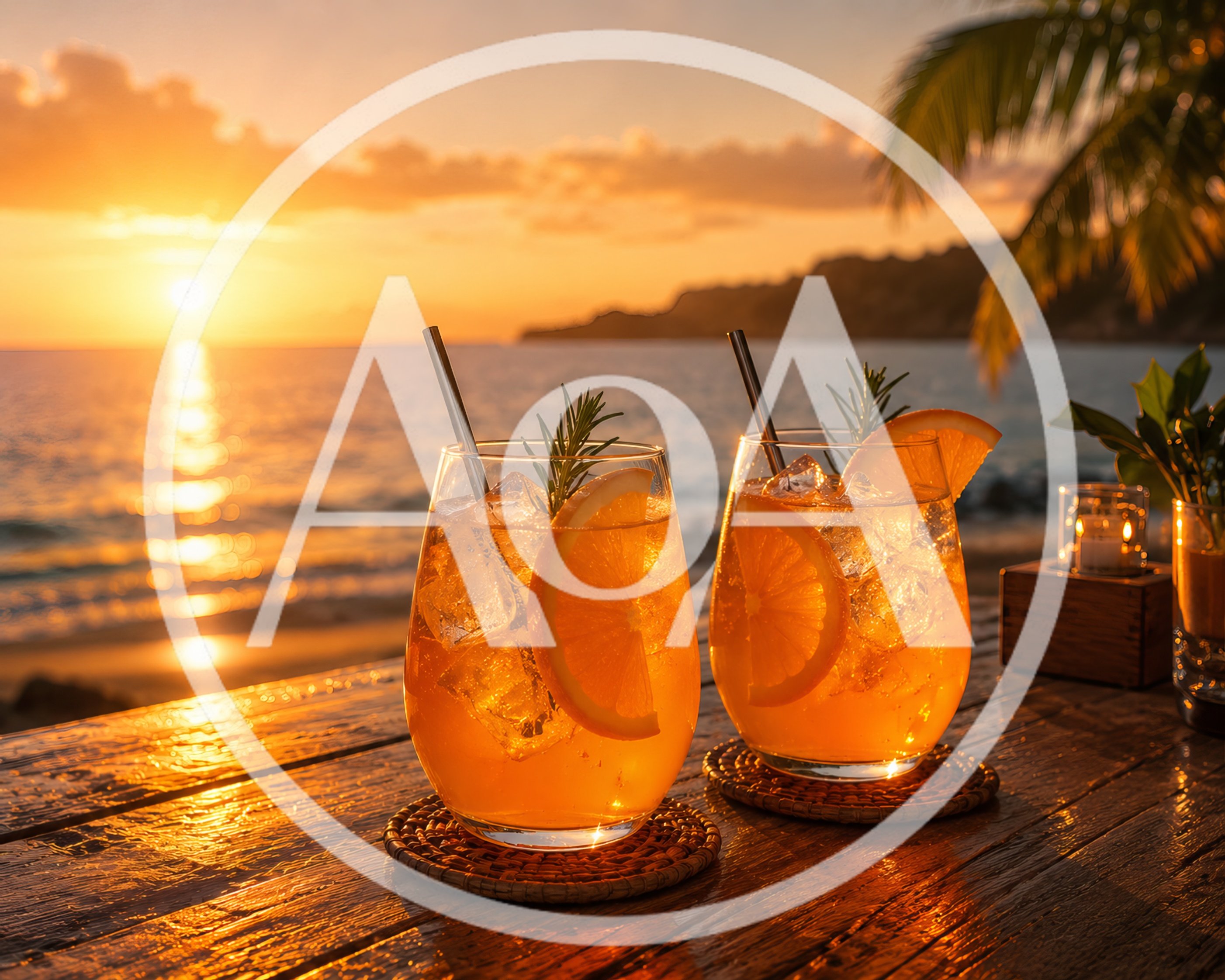 Two Refreshing Orange Cocktails At Sunset Beach Bar