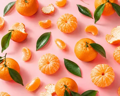 Fresh Mandarin Oranges and Slices on Pink Background