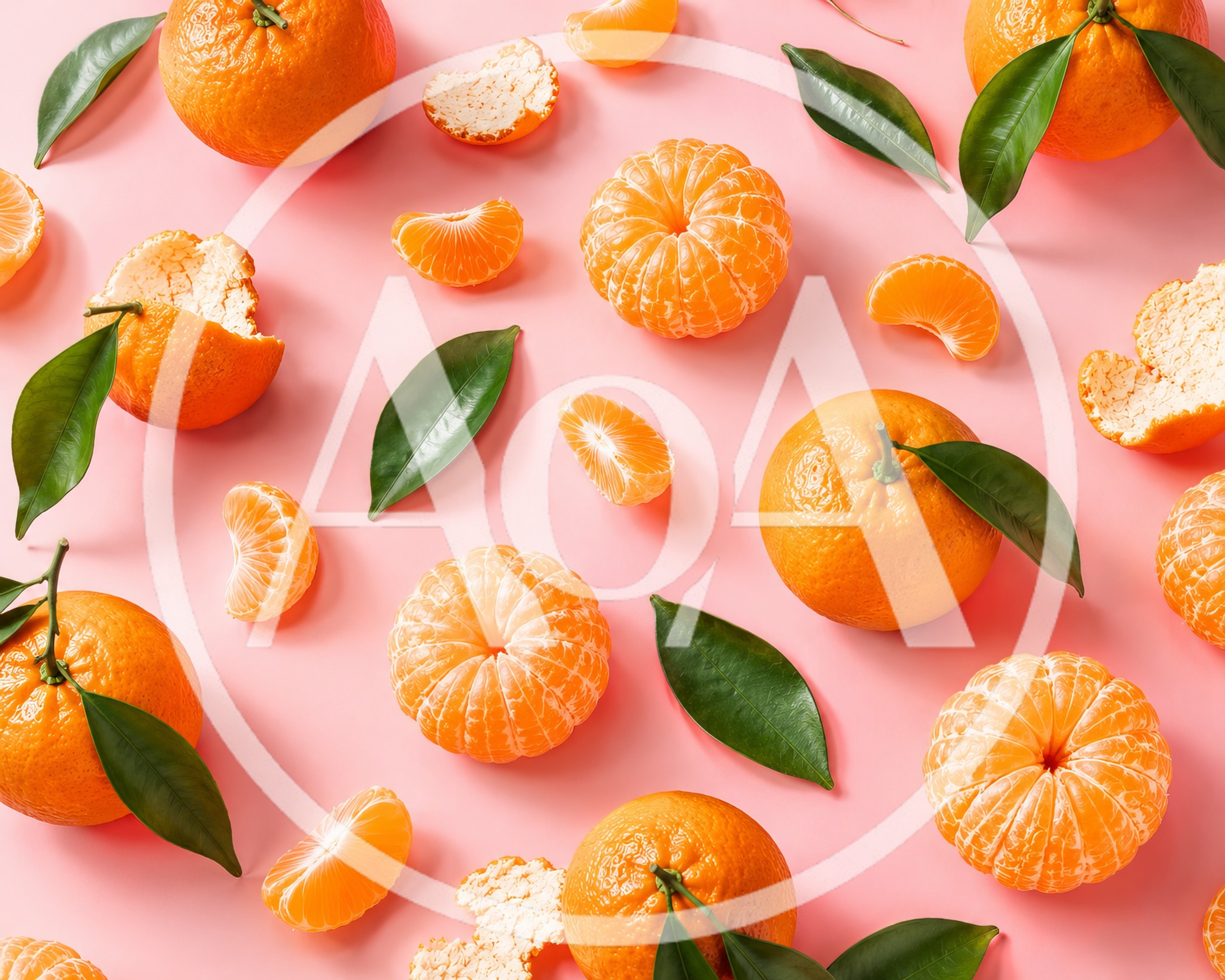 Fresh Mandarin Oranges and Slices on Pink Background