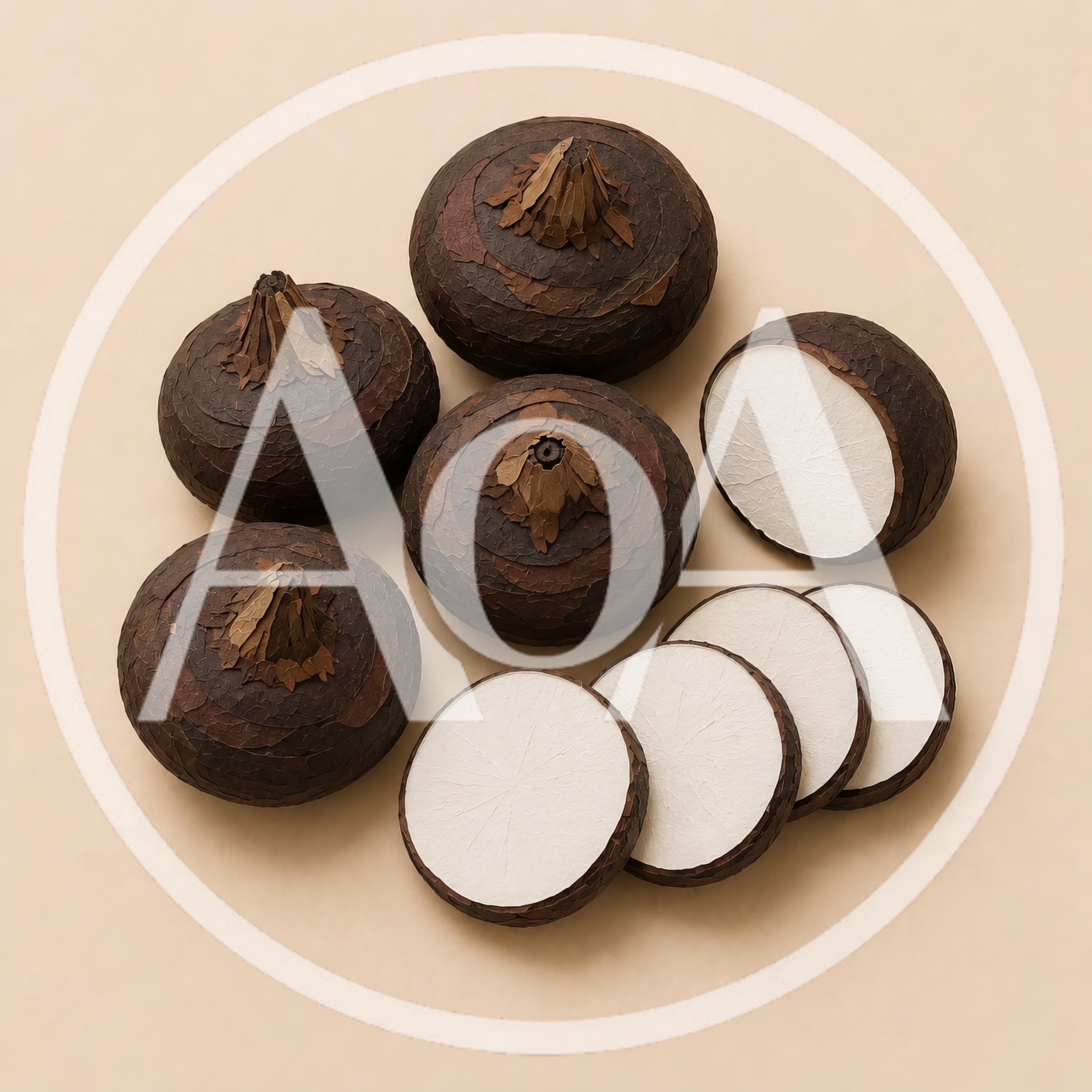 Fresh Water Chestnuts Whole And Sliced On Beige Background