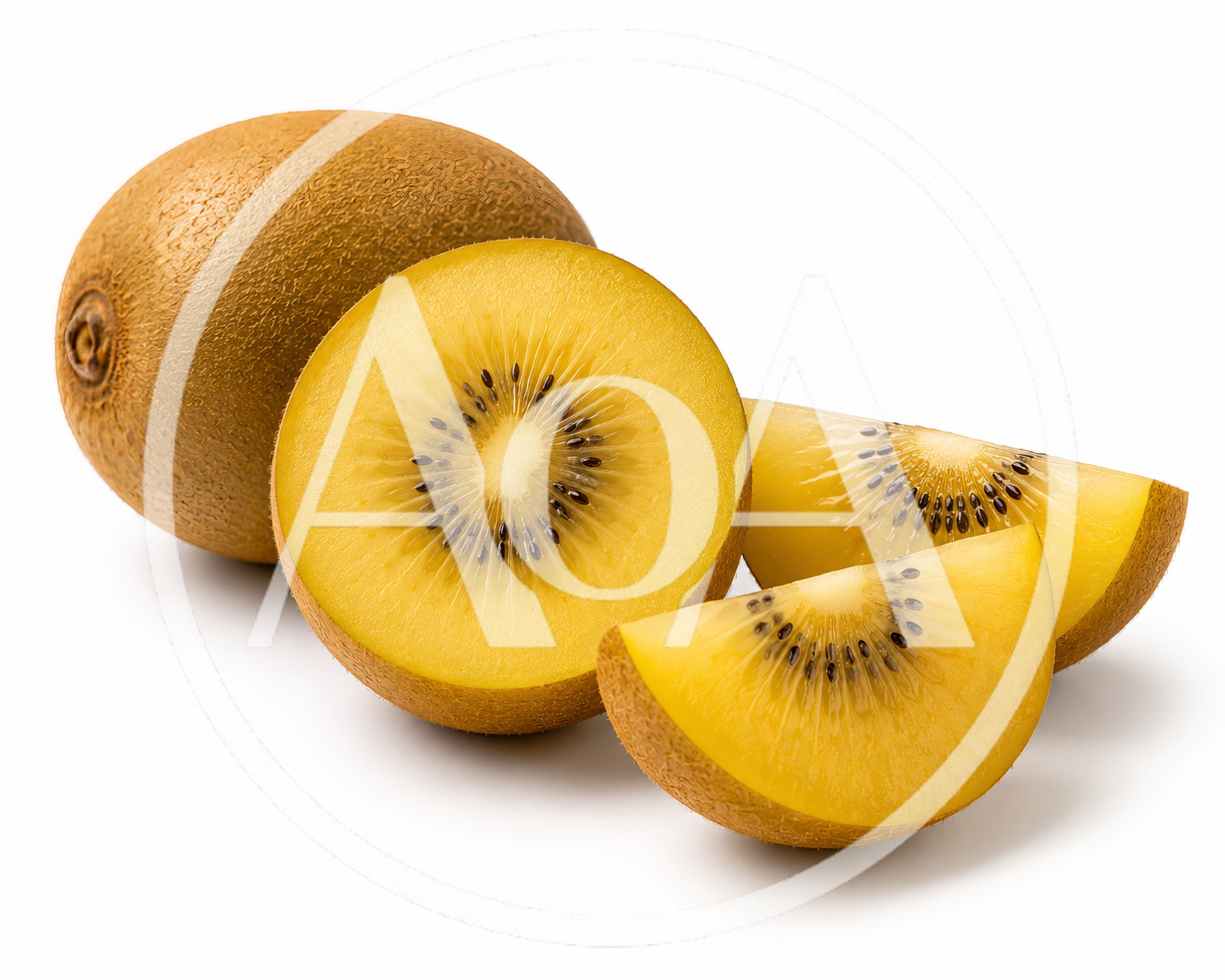 Whole and Sliced Golden Kiwi Fruit