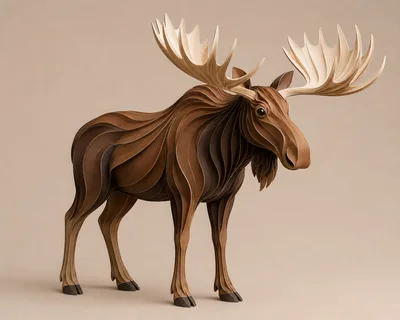Layered Paper Art Moose Sculpture