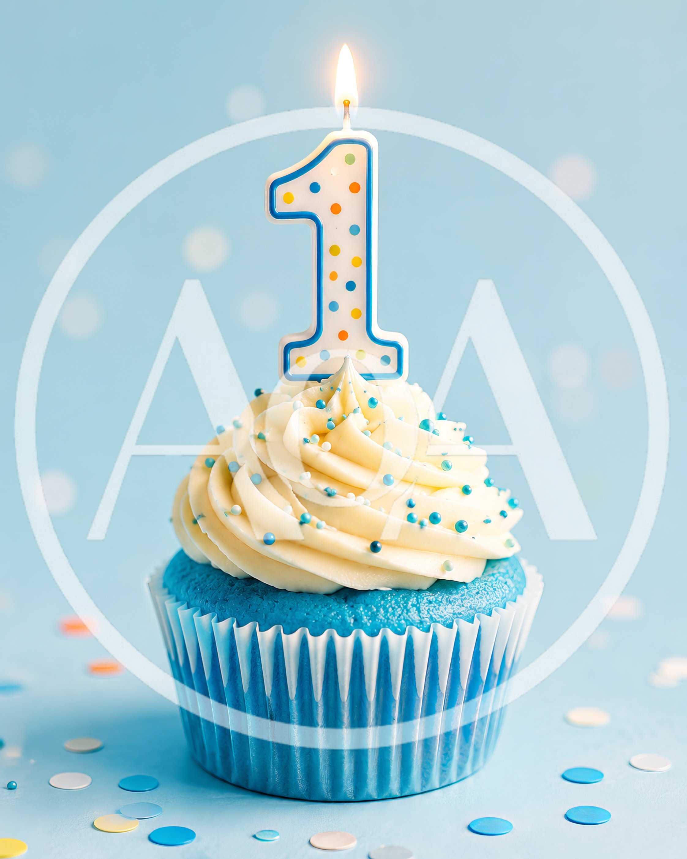 First Birthday Cupcake With Lit Number One Candle