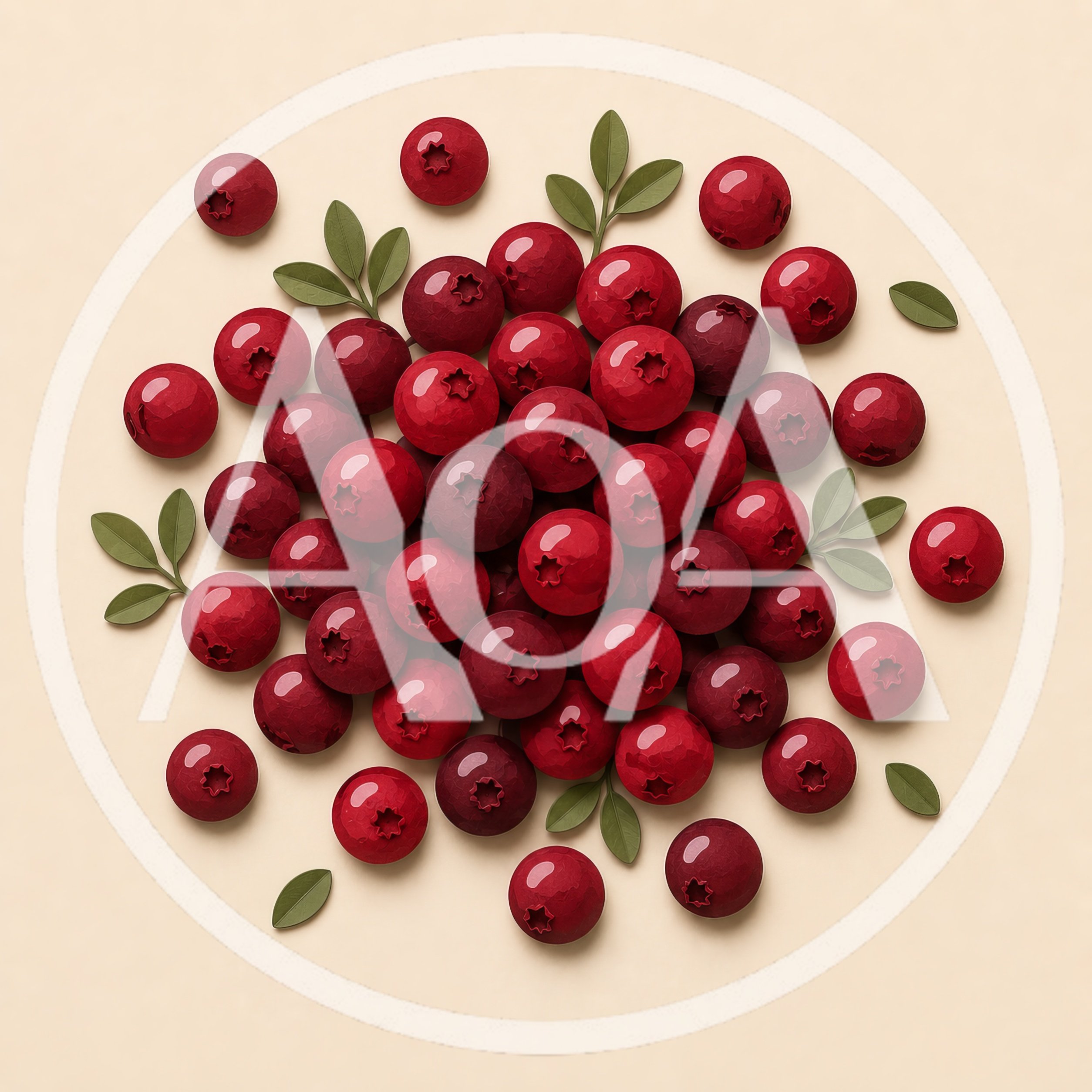 Fresh Red Cranberries Arranged With Green Leaves