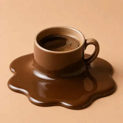 Melting Coffee Cup On A Beige Background