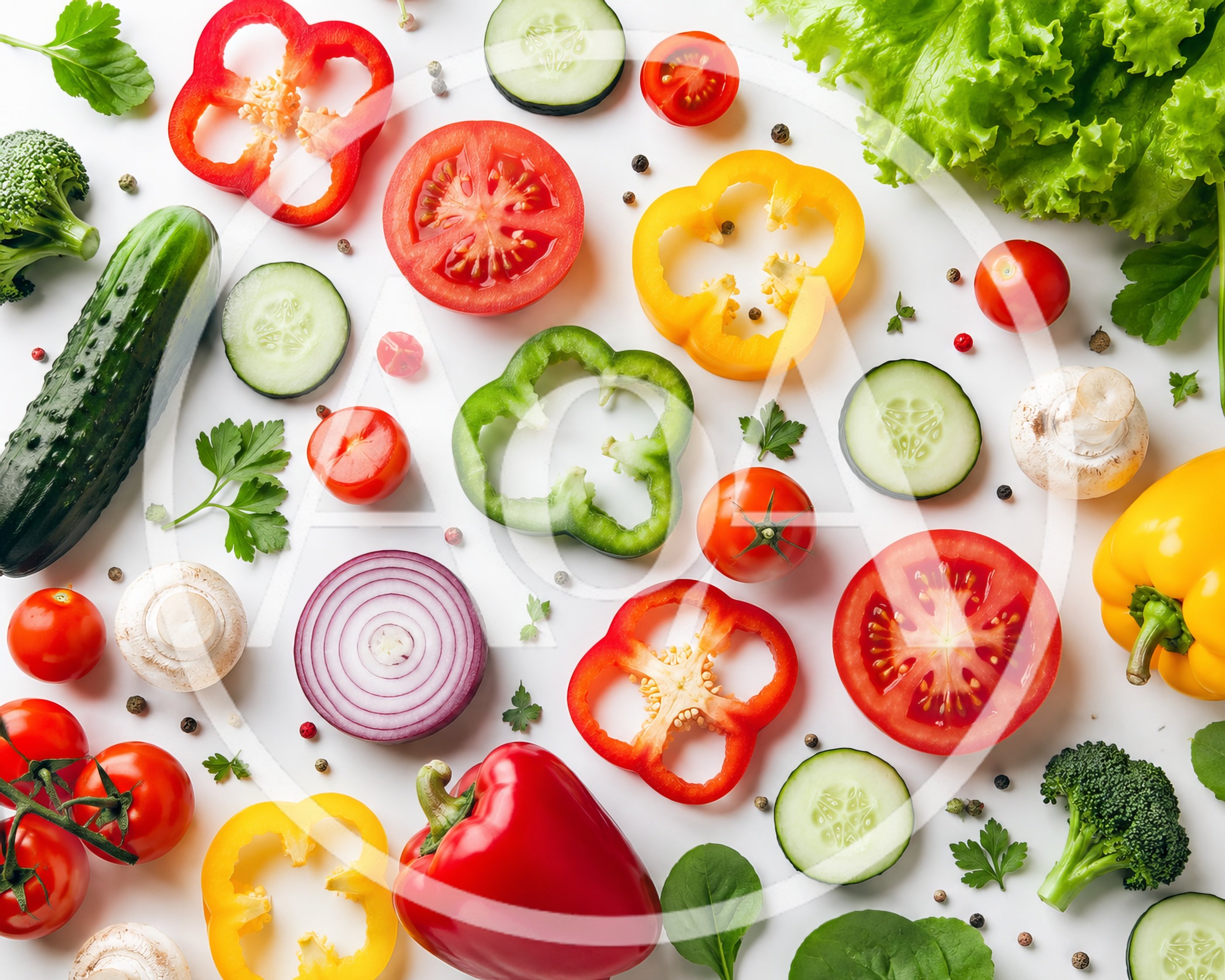 Fresh Vegetables and Herbs Flat Lay Composition