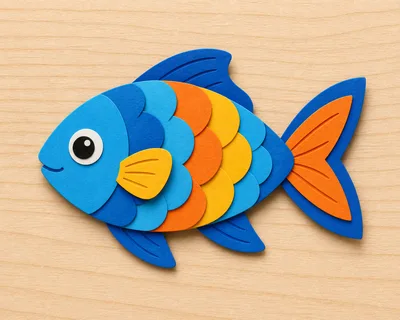 Paper Craft Fish Illustration On Wooden Background