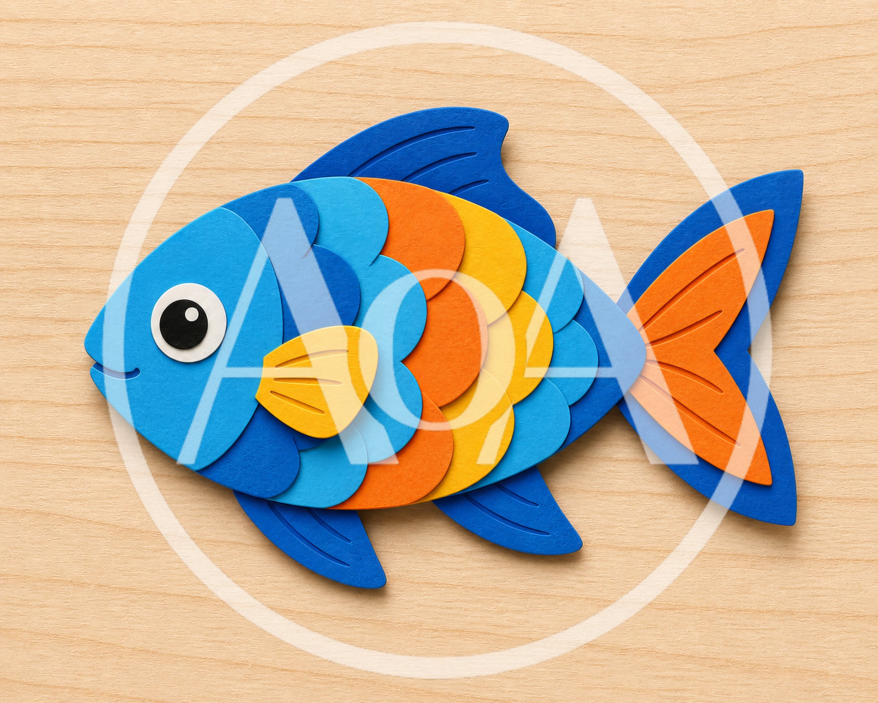 Paper Craft Fish Illustration On Wooden Background