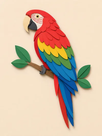 Paper Craft Macaw Parrot Perched On A Branch