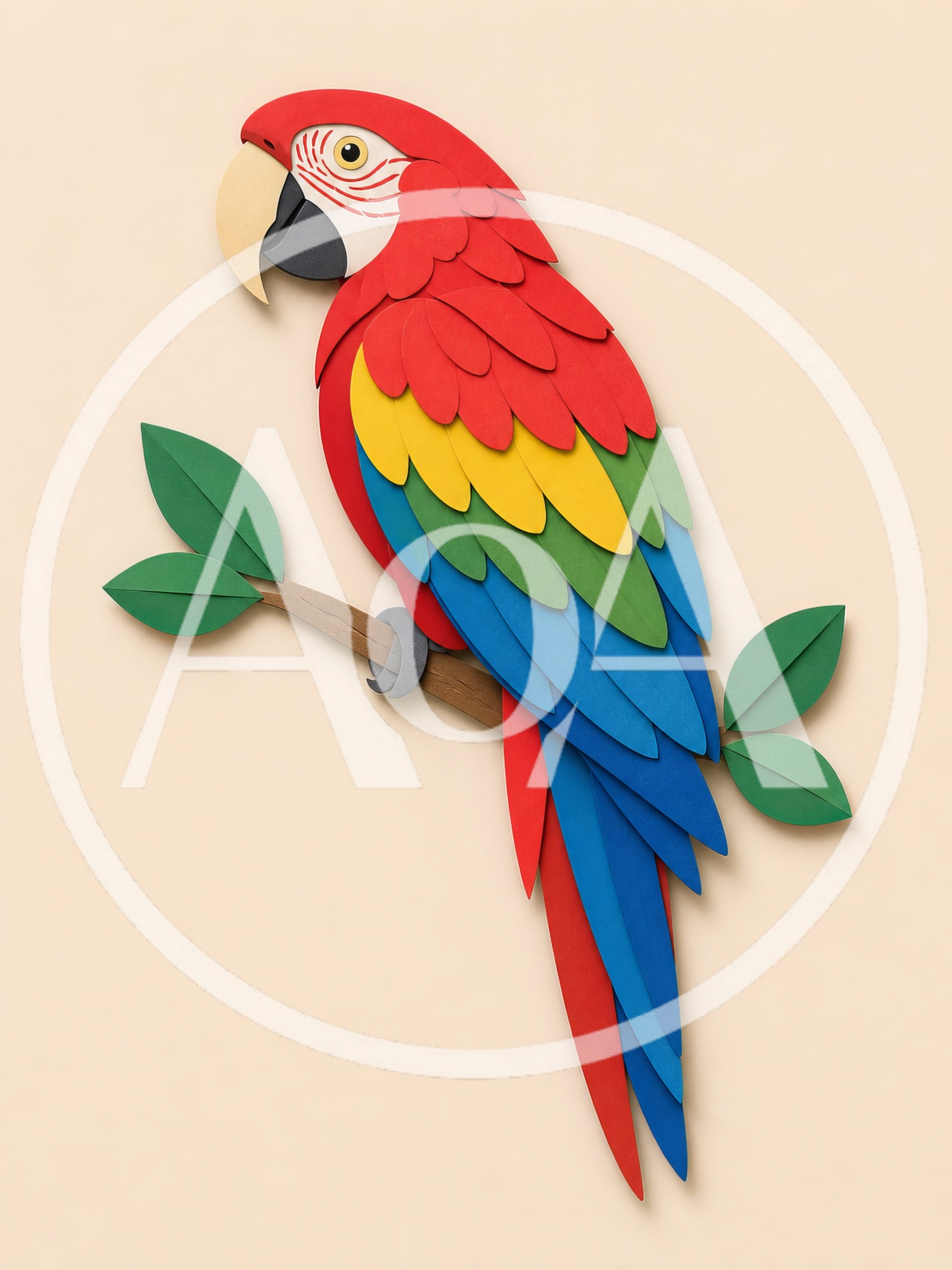 Paper Craft Macaw Parrot Perched On A Branch