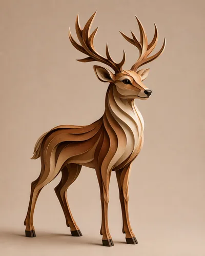 Stylized Layered Paper Art Deer Sculpture