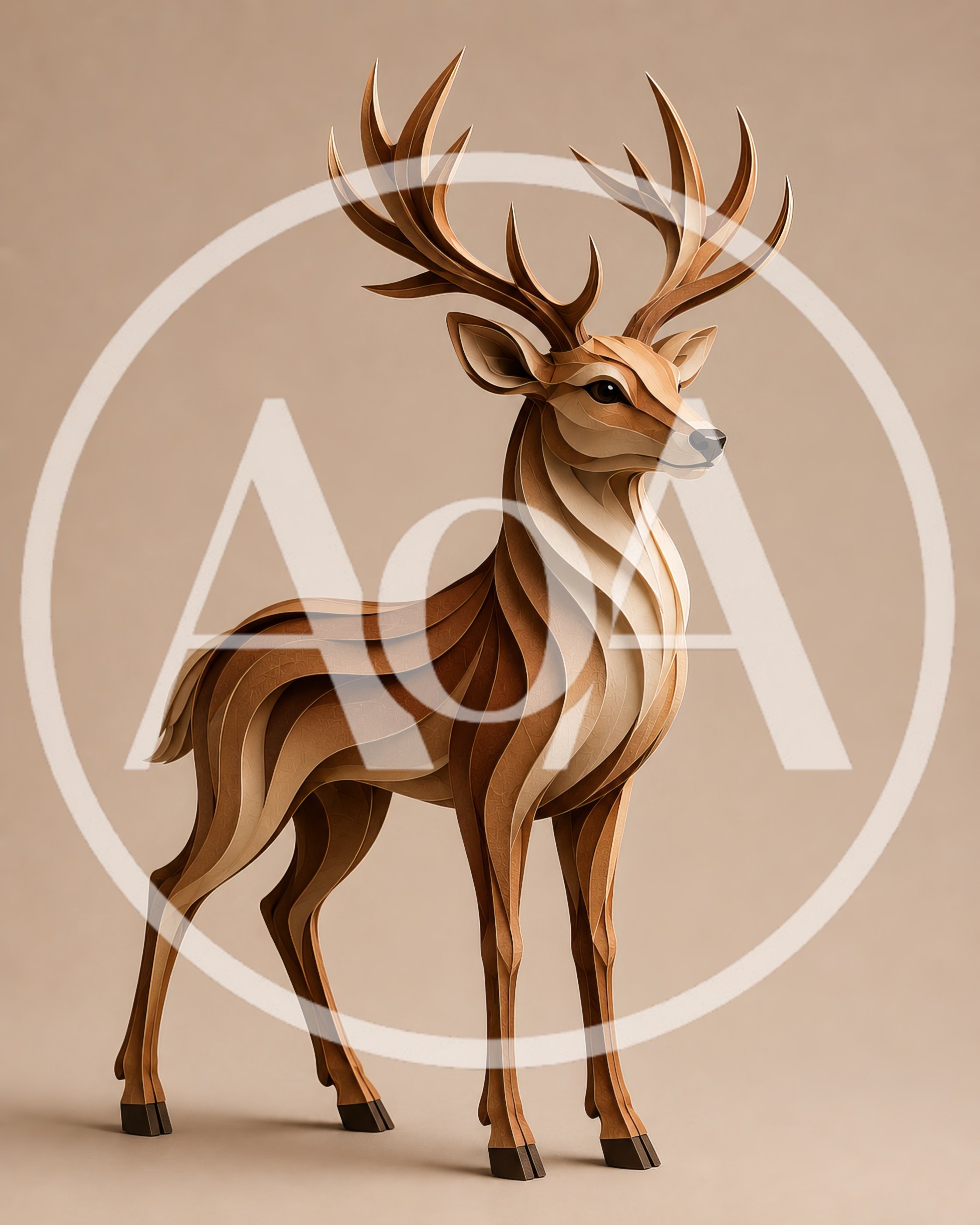 Stylized Layered Paper Art Deer Sculpture