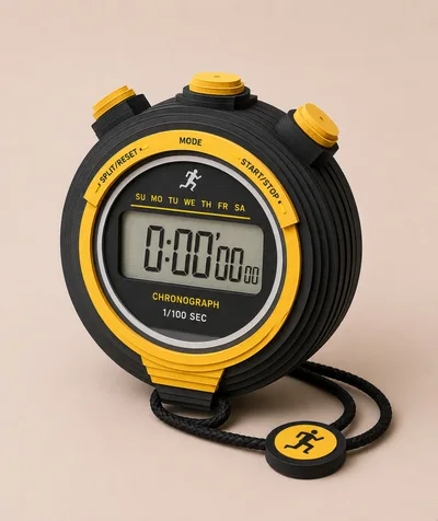 Digital Stopwatch With Yellow And Black Design