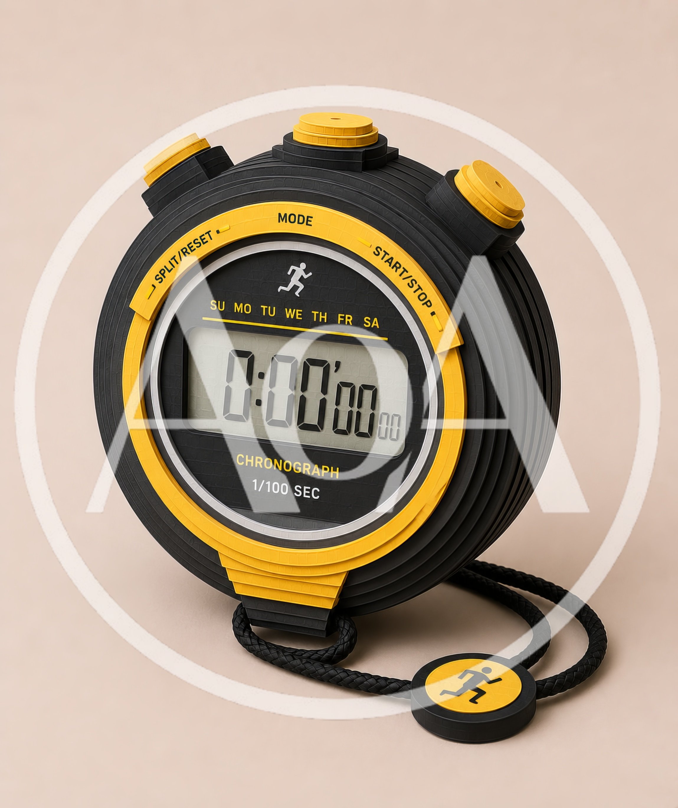 Digital Stopwatch With Yellow And Black Design
