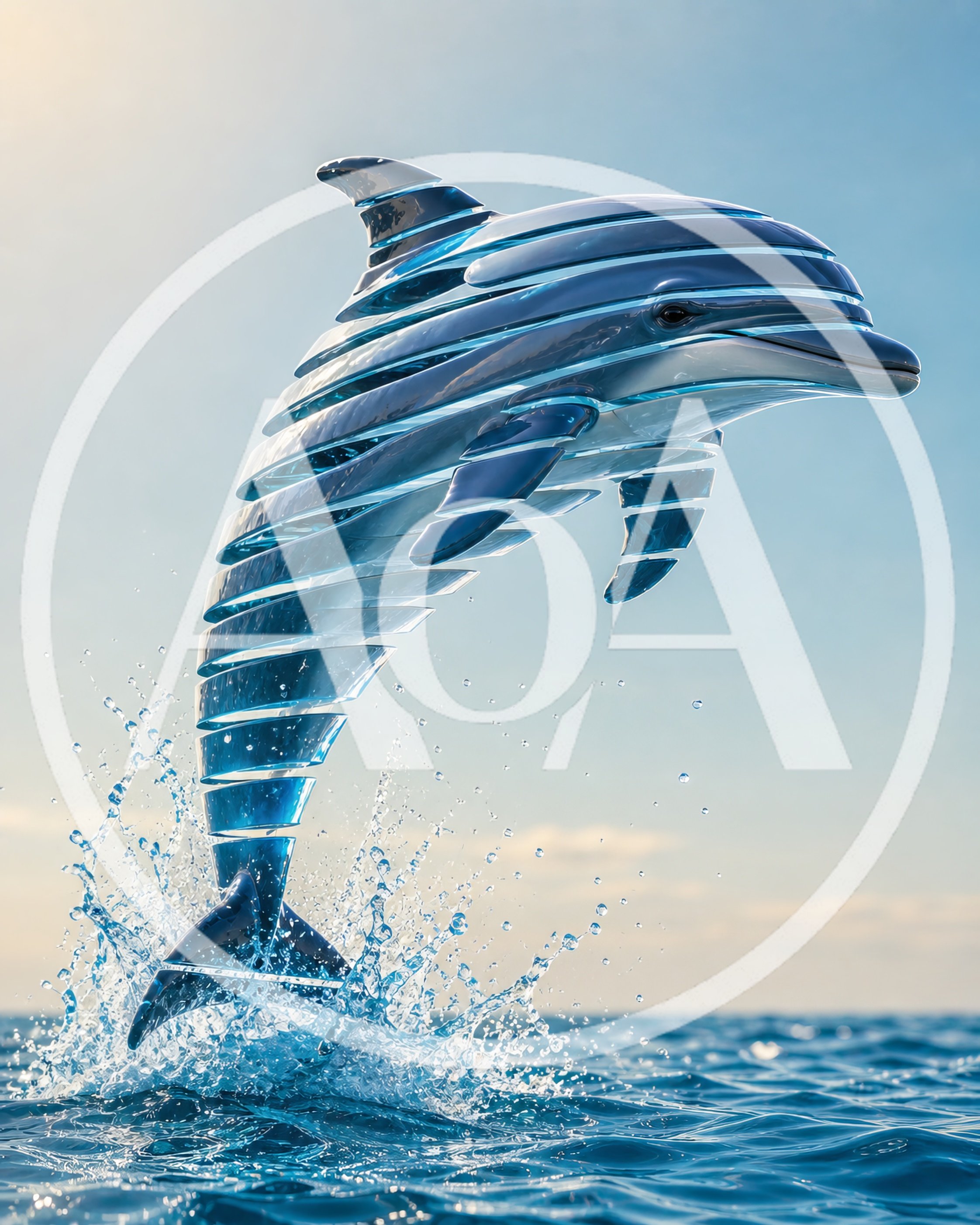 Abstract Metallic Dolphin Leaping From Ocean Waves