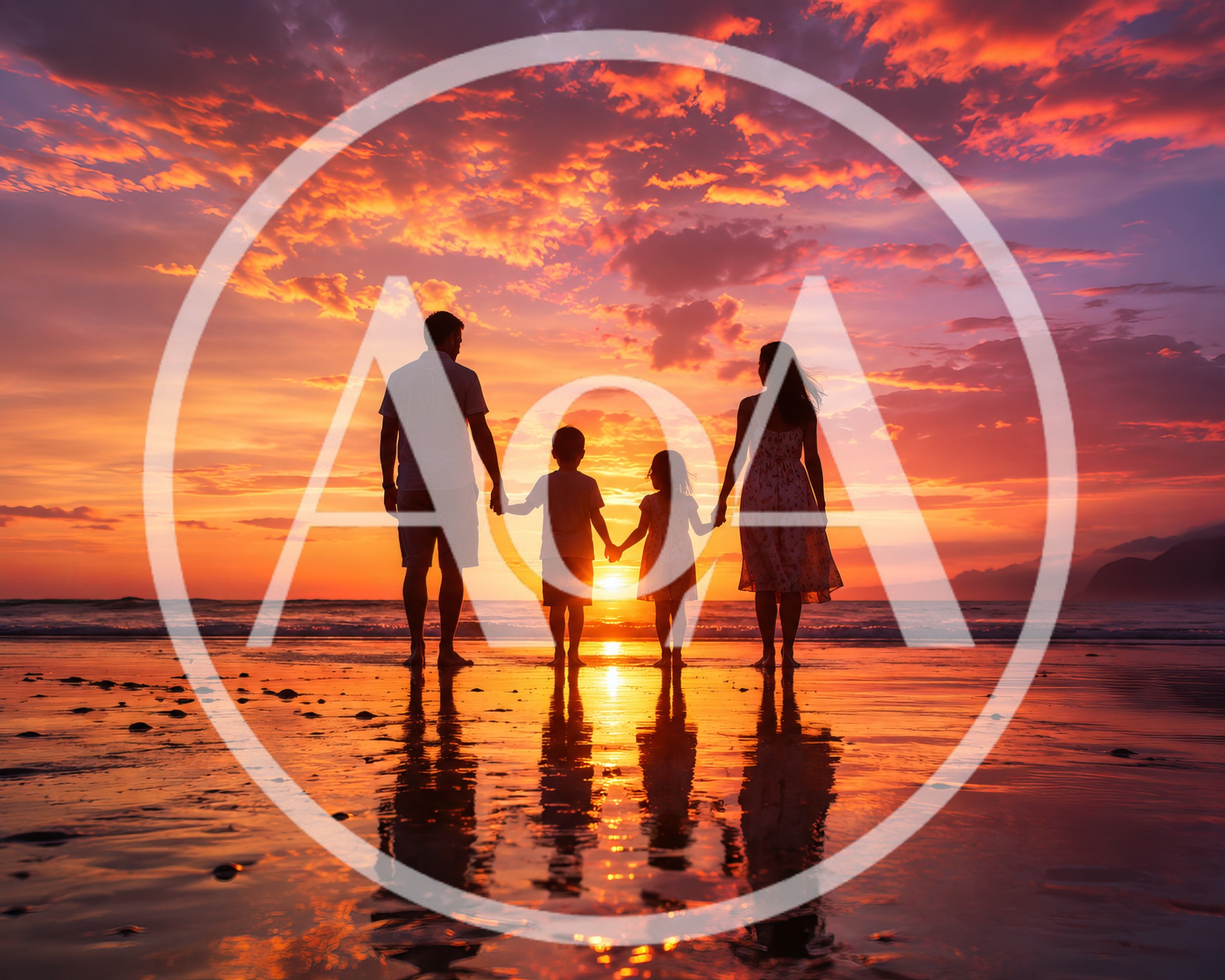 Family Holding Hands Walking On Beach At Sunset
