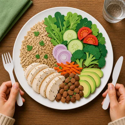 Person Eating A Healthy Balanced Paper Craft Meal