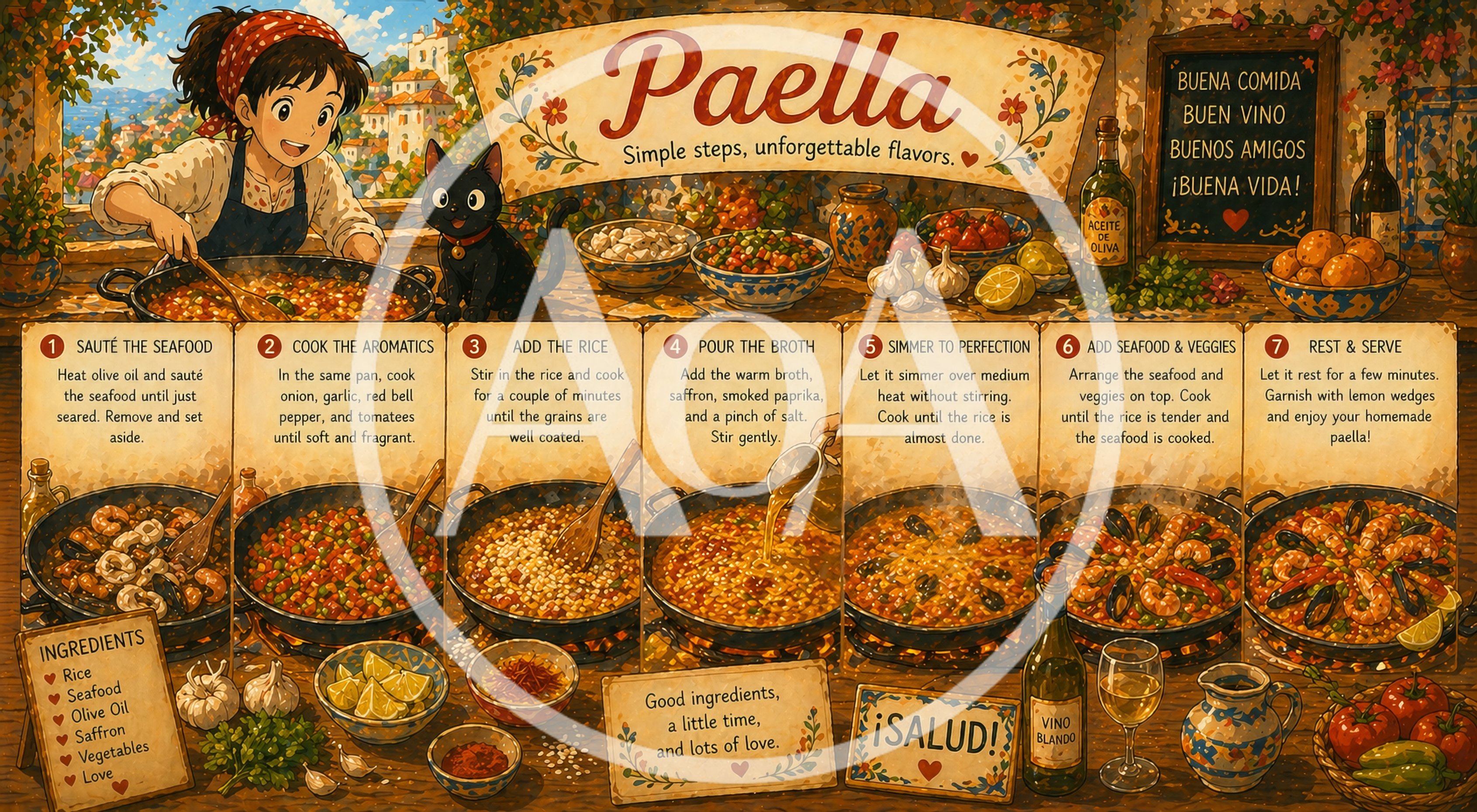 Animated Style Paella Cooking Recipe Infographic