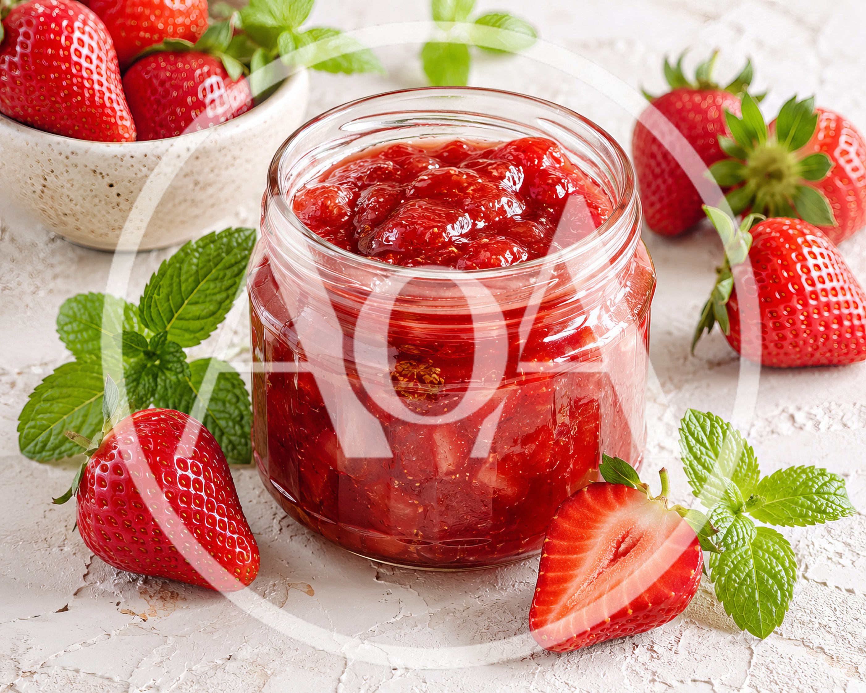 Glass Jar Of Homemade Strawberry Jam With Fresh Berries