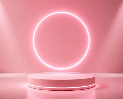 Pink Circular Product Display Podium With Neon Ring