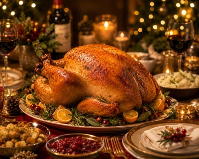 Roasted Thanksgiving Turkey Dinner Table Setting