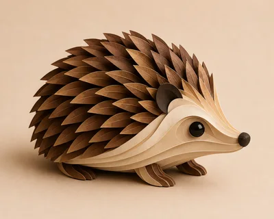 Paper Craft Hedgehog Sculpture On Beige Background