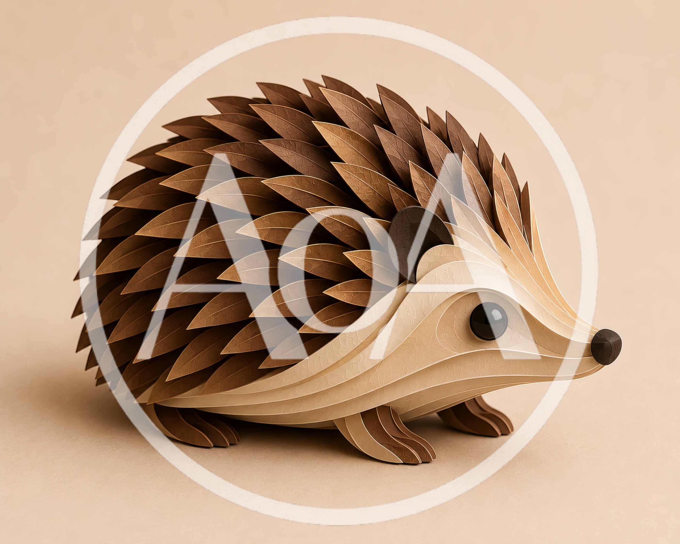 Paper Craft Hedgehog Sculpture On Beige Background
