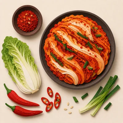 Paper Craft Kimchi Ingredients And Prepared Dish