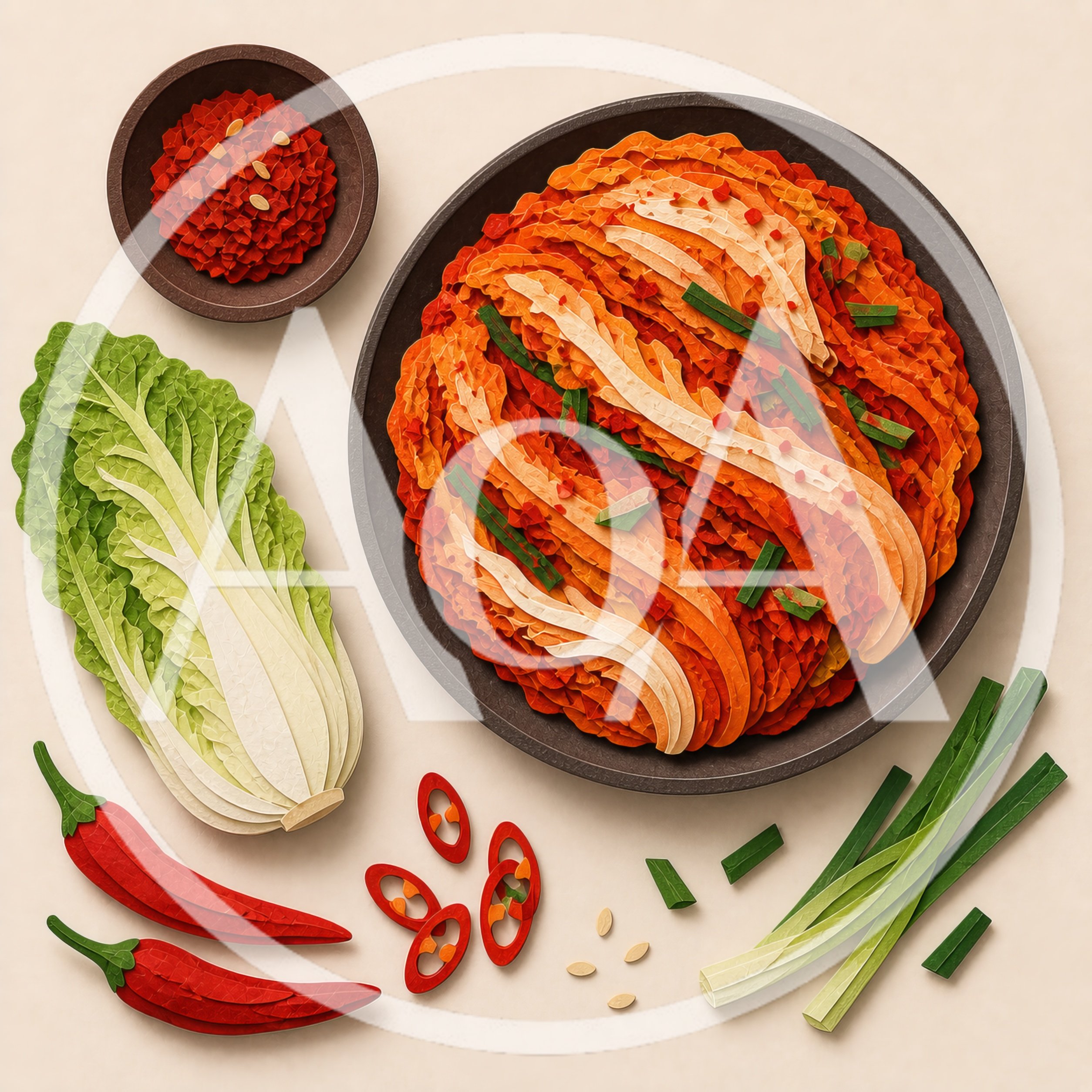Paper Craft Kimchi Ingredients And Prepared Dish