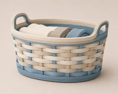 Woven Laundry Basket With Folded Blankets