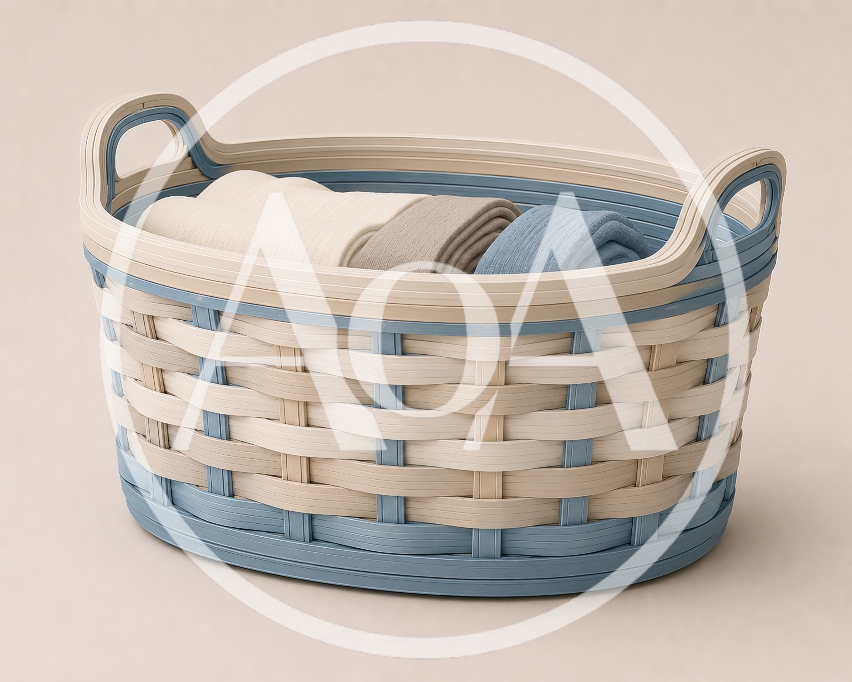 Woven Laundry Basket With Folded Blankets