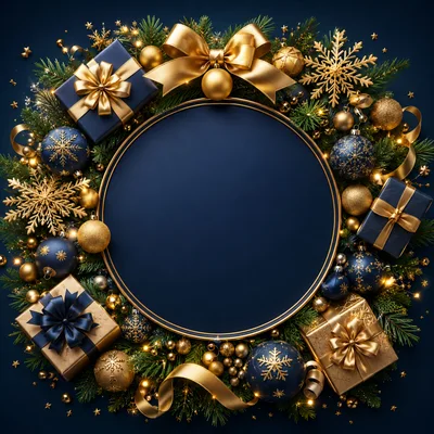 Christmas Wreath Frame With Ornaments And Gifts