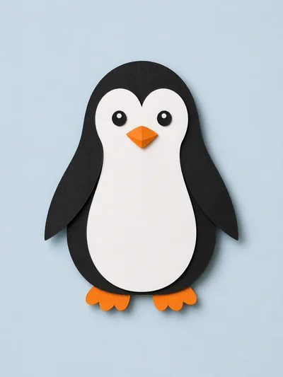 Paper Craft Penguin Illustration On Light Blue Background