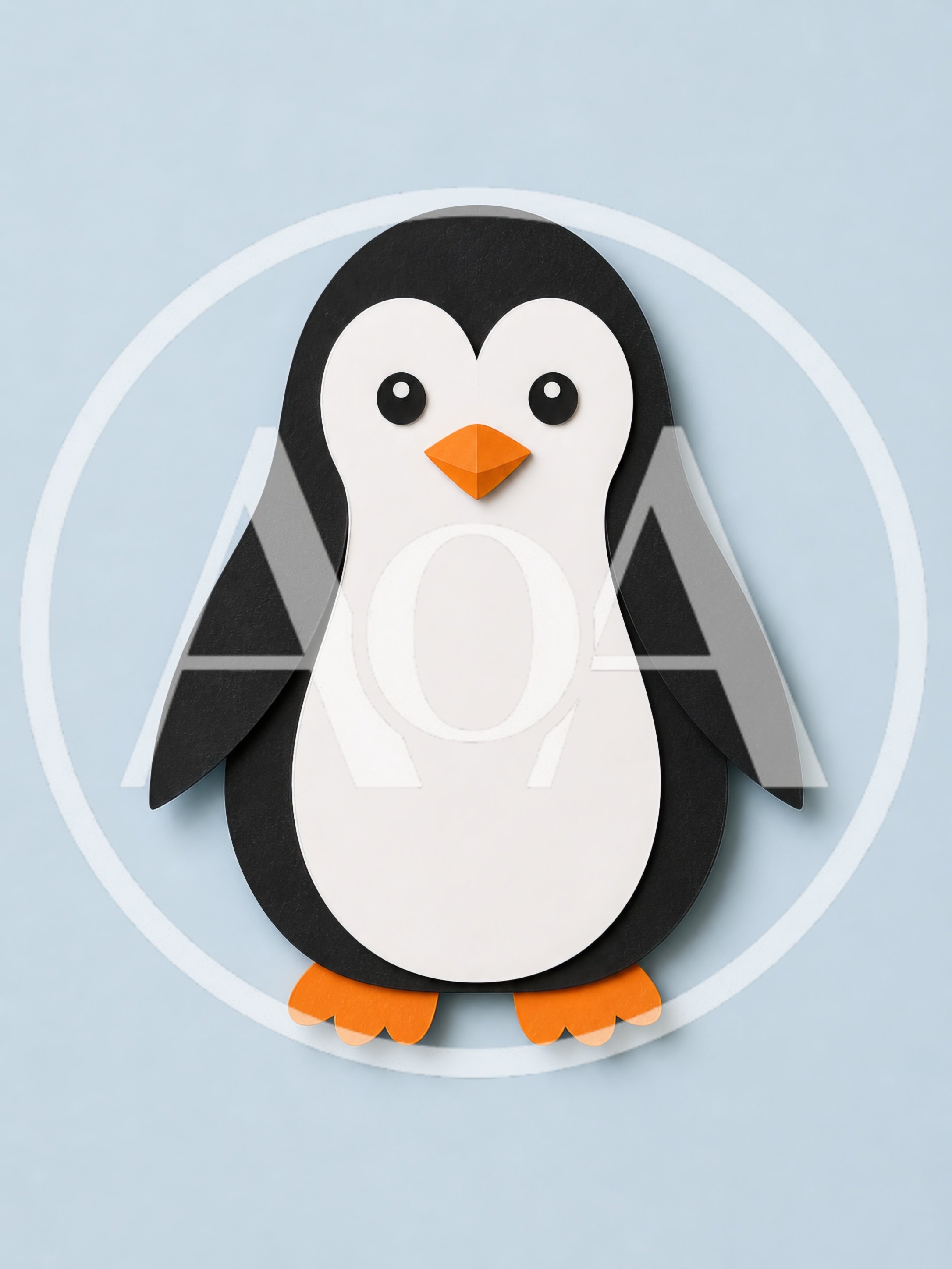 Paper Craft Penguin Illustration On Light Blue Background