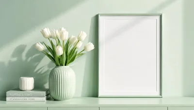 Minimalist Interior With White Tulips And Picture Frame