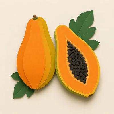 Paper Cutout Style Papaya Fruit Illustration
