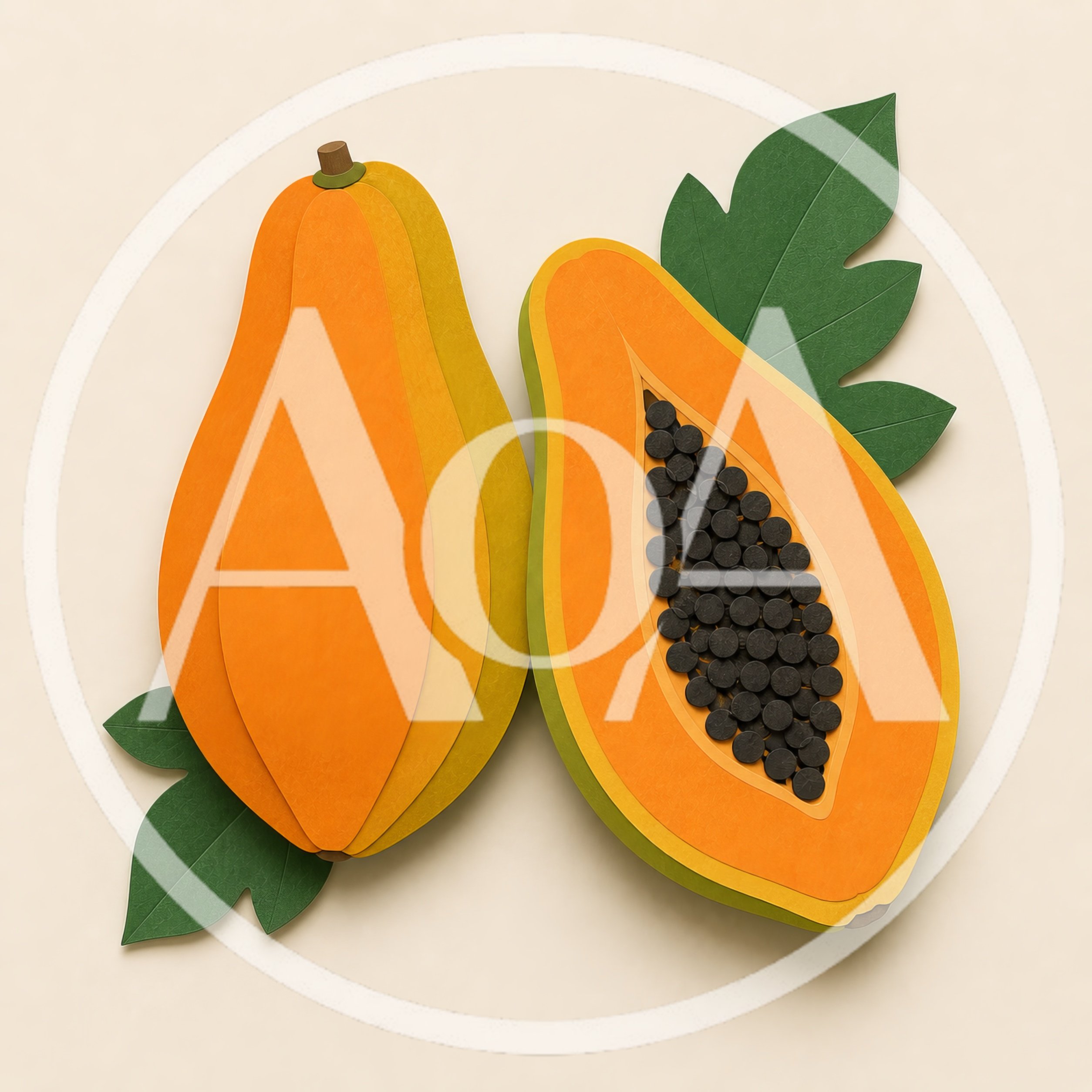 Paper Cutout Style Papaya Fruit Illustration