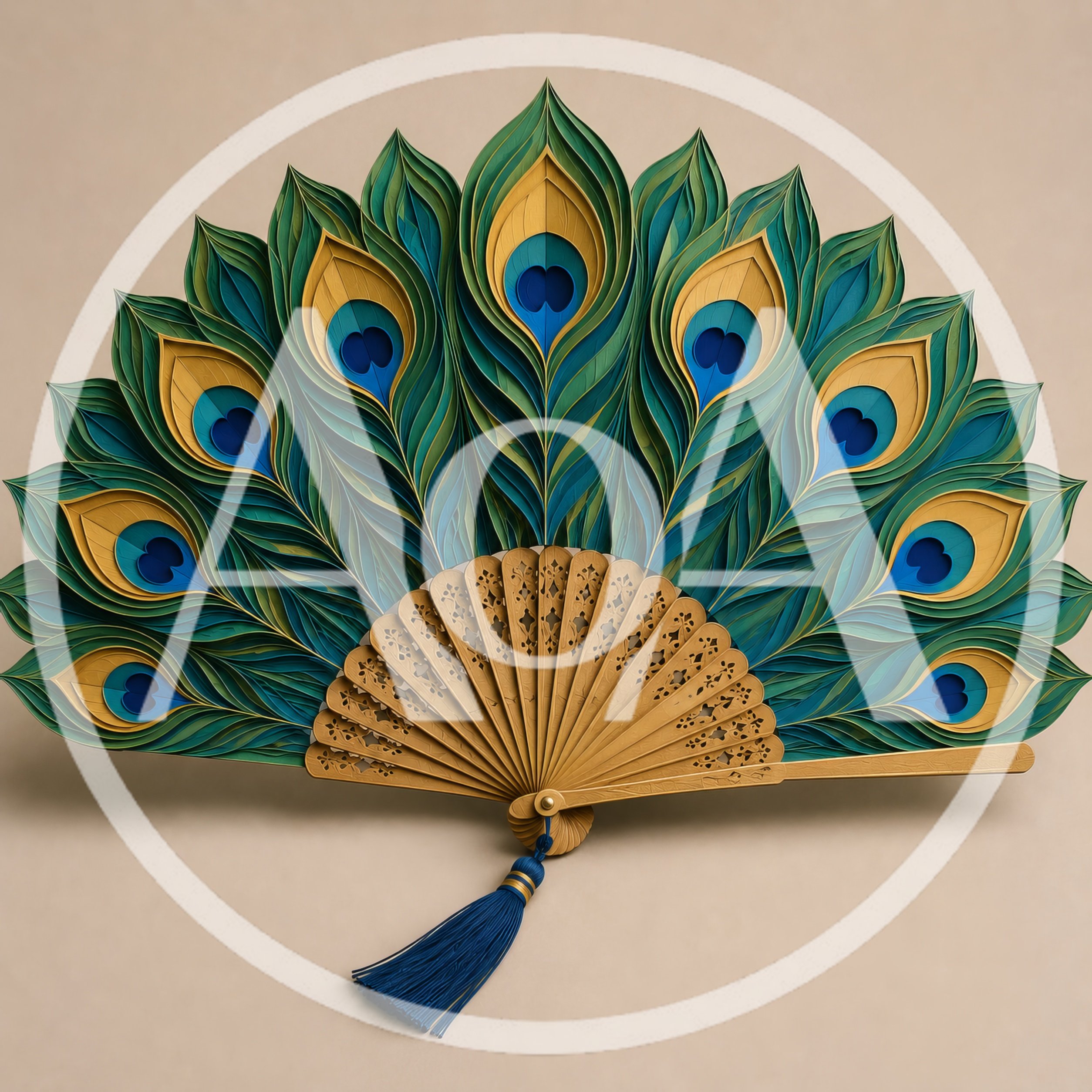 Intricate Paper Quilled Peacock Feather Hand Fan