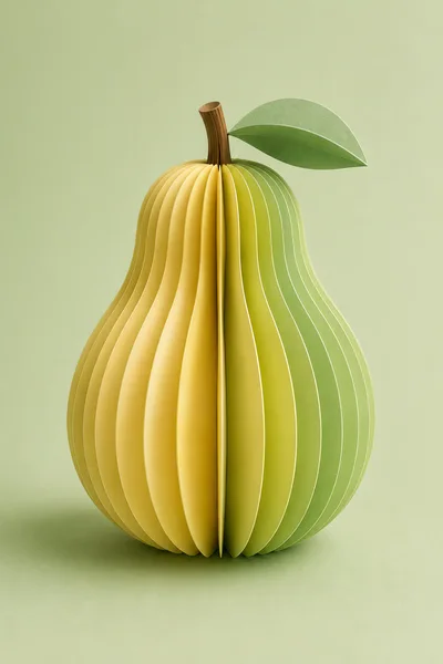 Paper Craft Pear Sculpture On Green Background