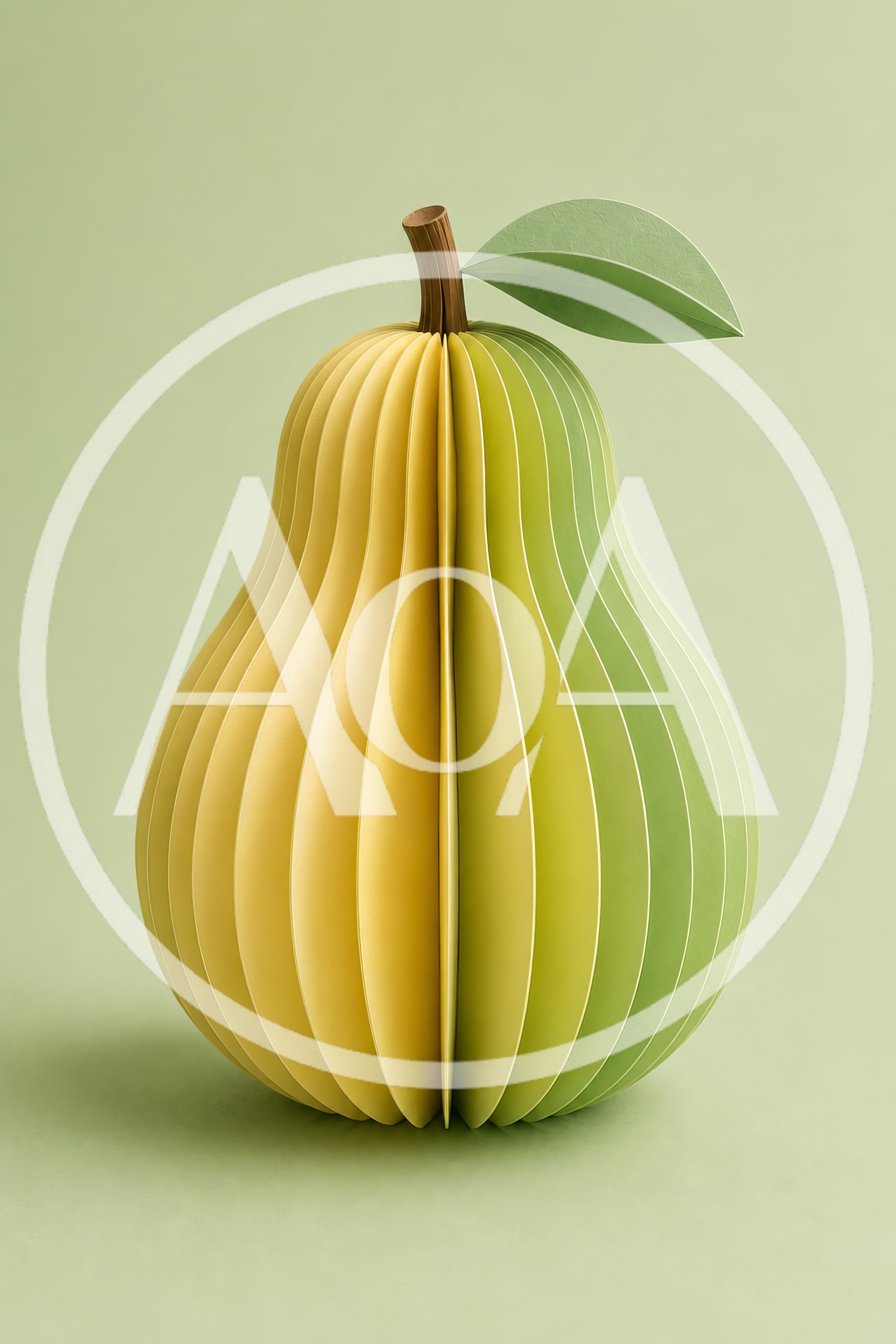 Paper Craft Pear Sculpture On Green Background