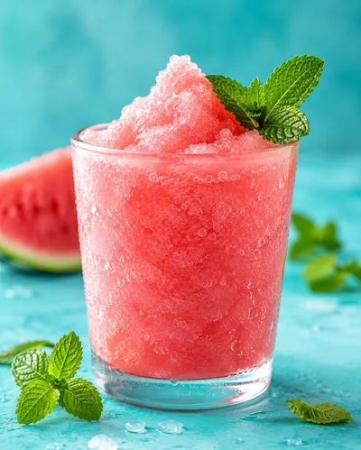 Refreshing Watermelon Slushie With Fresh Mint Garnish