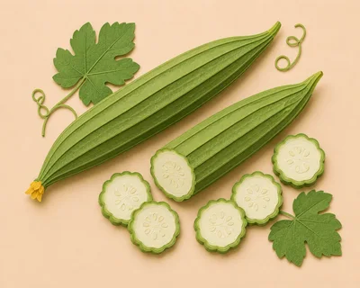 Paper Cutout Illustration of Luffa Gourd and Slices
