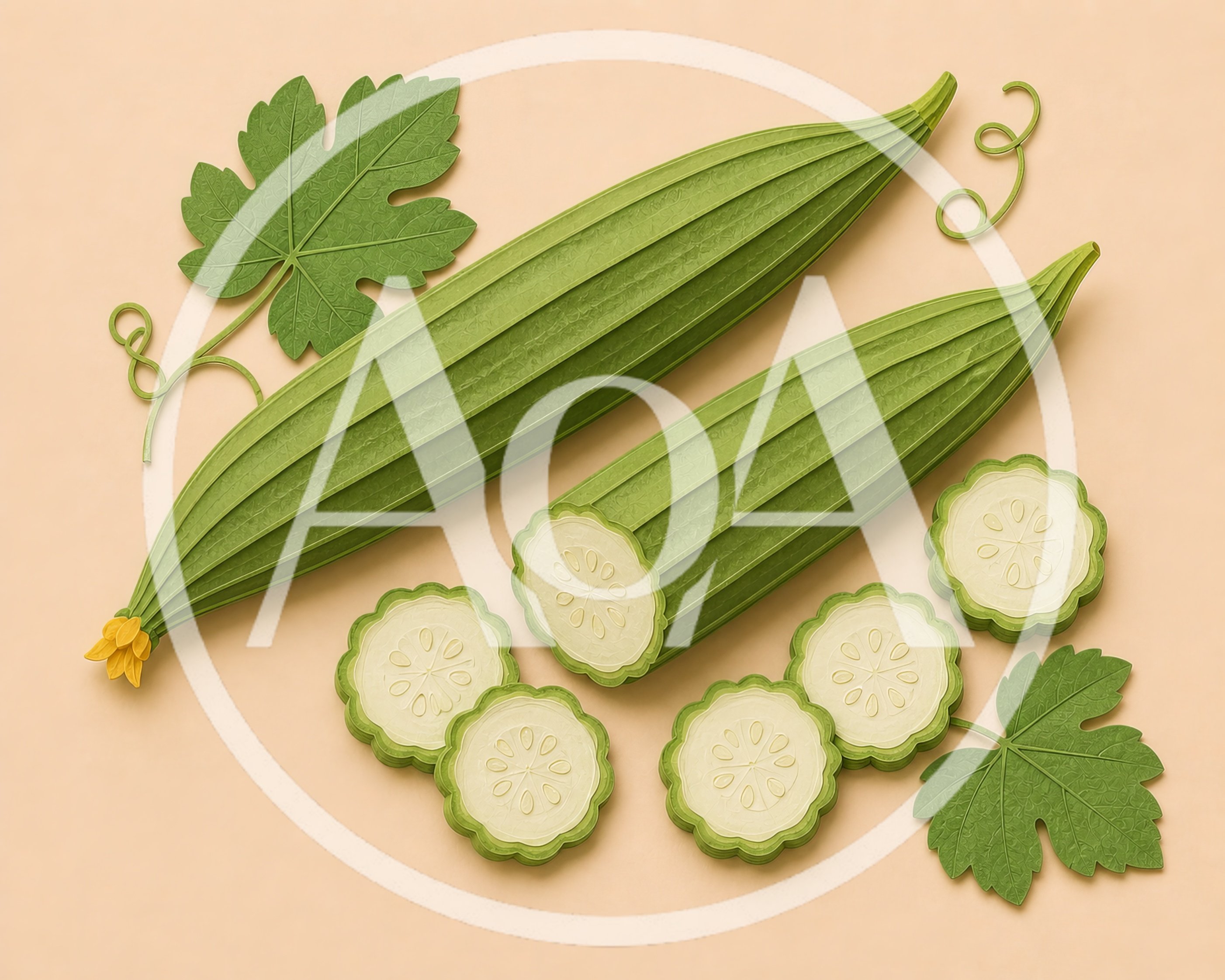 Paper Cutout Illustration of Luffa Gourd and Slices